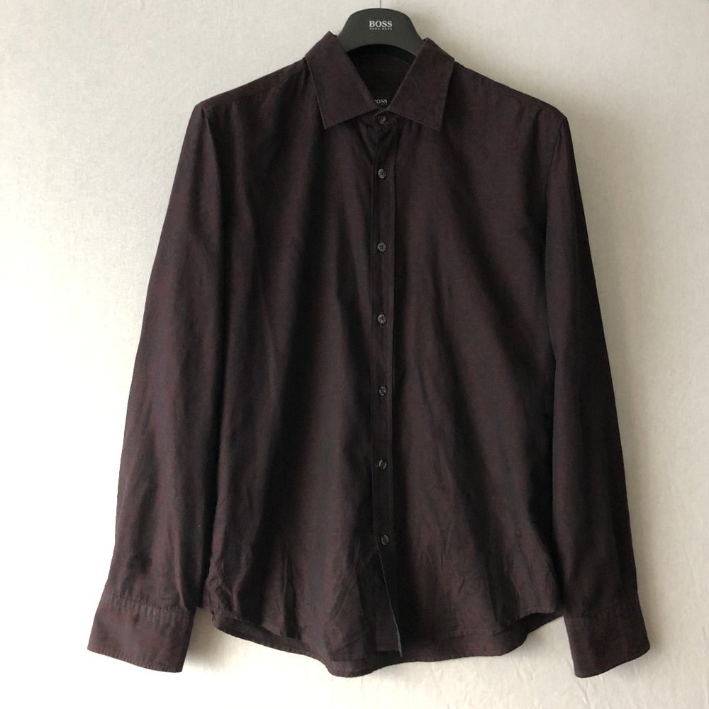 Boss Hugo Boss Slim Fit Burgundy Print Shirt Sz XL